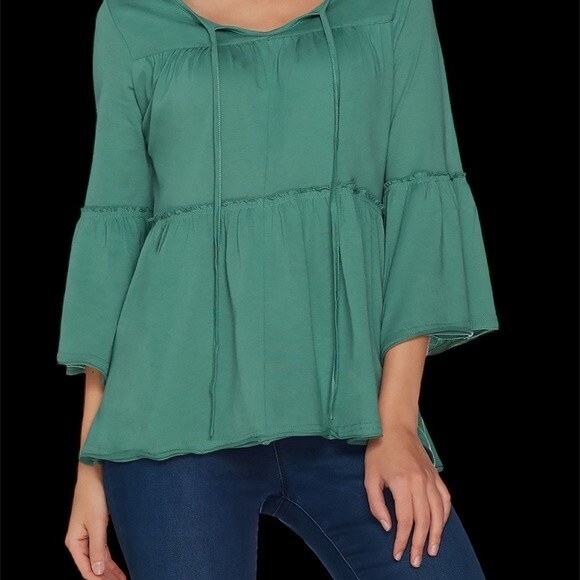 Green Laurie Felt Bohemian Knit Top Keyhole Neck Size M - Picture 1 of 4